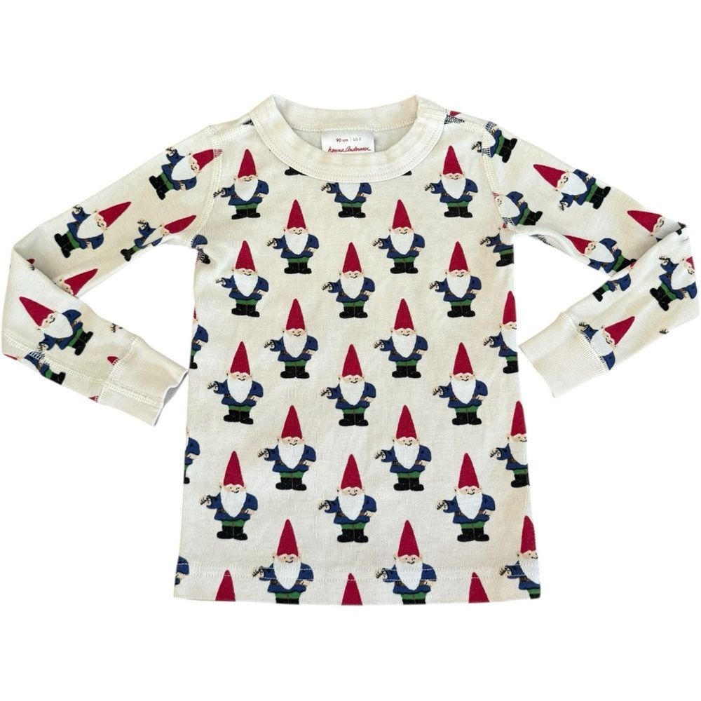 Hanna Andersson Kids Long Sleeve Gnome Print Cotton Festive Pajamas. PJs. 3. 3T.